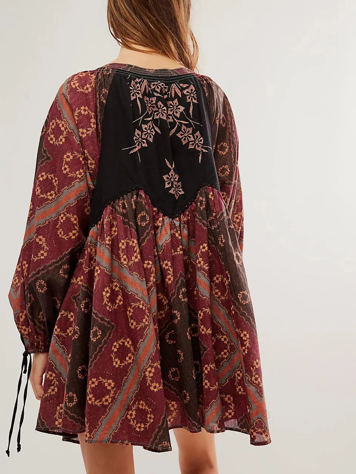 Printed Tie Neck Long Sleeve Dress - Premium Dress from Trendsi - Just $30.70! Shop now at Craftklart.store