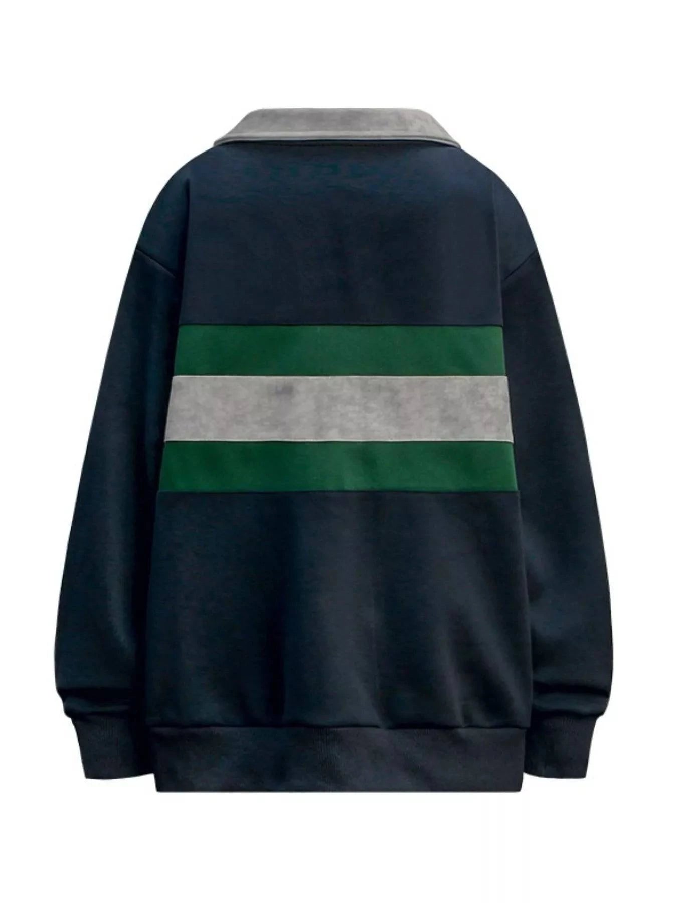 Men's Contrast Striped Button Detail Long Sleeve Polo Sweatshirt | Minimalist Streetwear | Craftklart