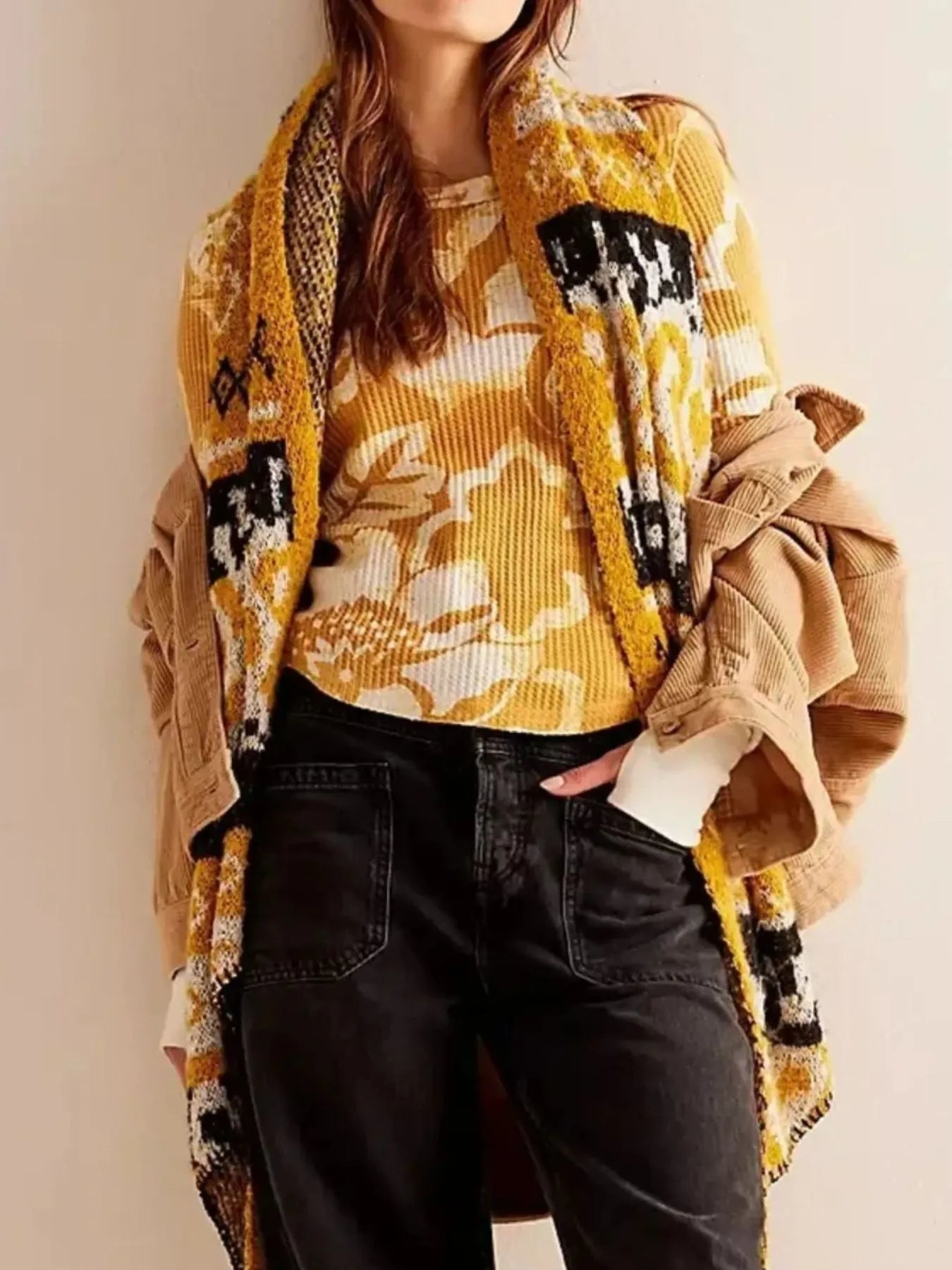 Floral Print Waffle Knit Top - Premium Jumper from Trendsi - Just $24.68! Shop now at Craftklart.store