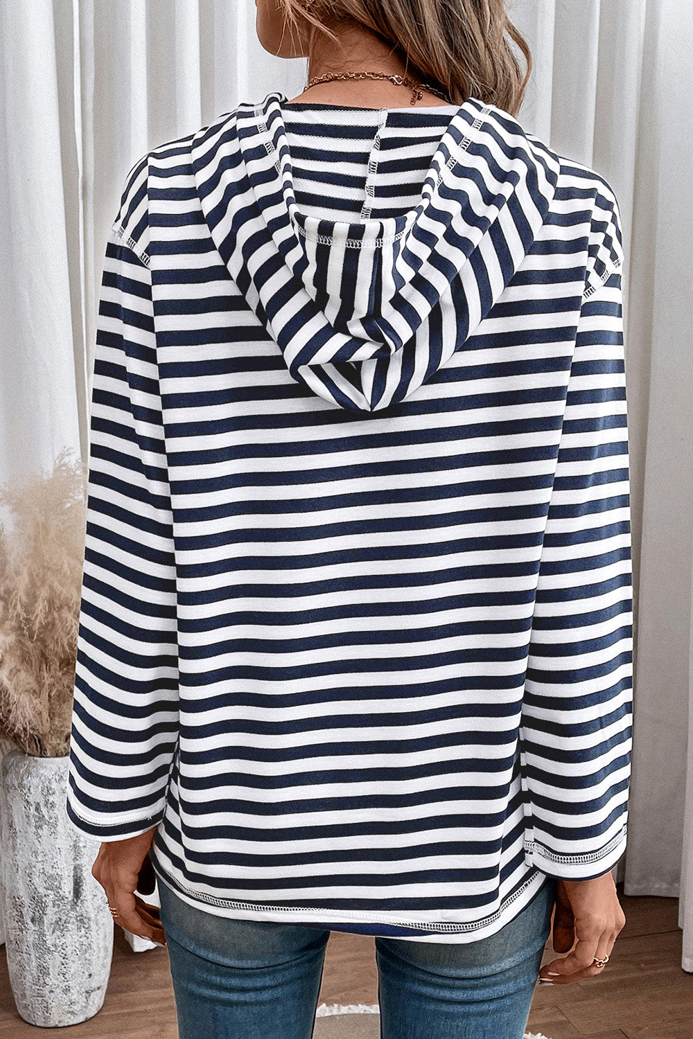 Striped Long Sleeve Hoodie - Premium Hoodie from Trendsi - Just $22.11! Shop now at Craftklart.store