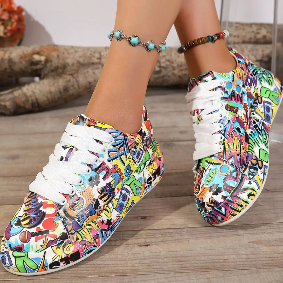 Abstract Print Lace Up Sneakers - Premium Sneakers from Trendsi - Just $41.35! Shop now at Craftklart.store