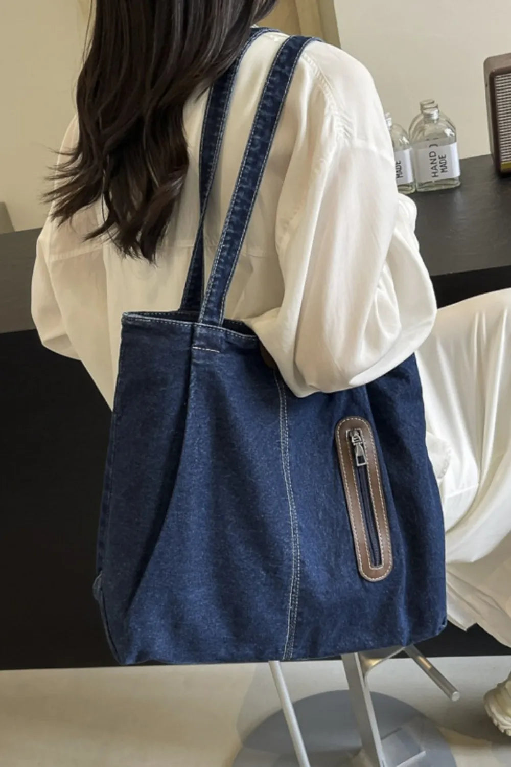 Medium Denim Tote Bag - Premium  from Trendsi - Just $20.47! Shop now at Craftklart.store