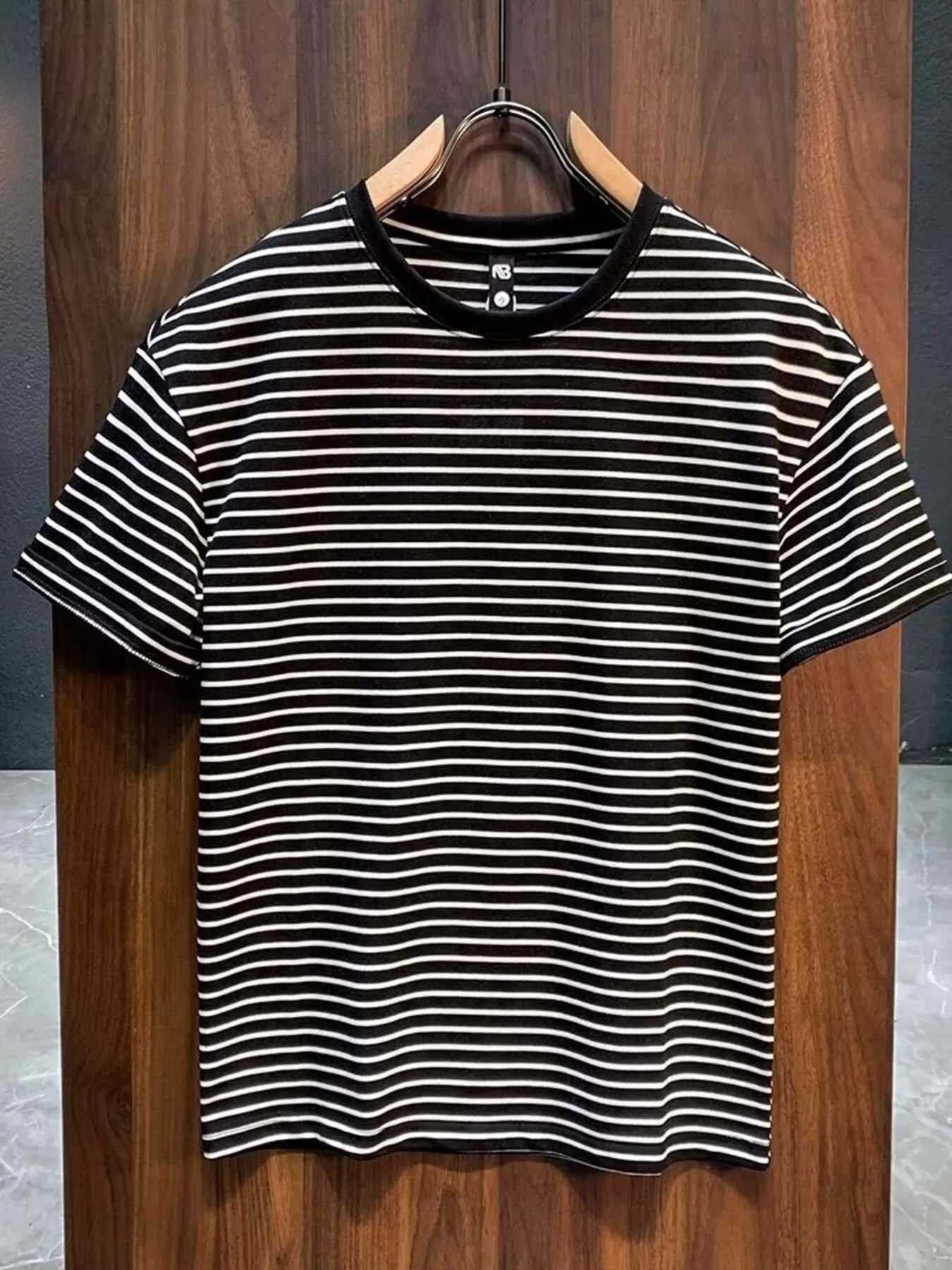 Men's Full Size Round Neck Contrast Striped T-Shirt Plus Size - Premium T-Shirt from Trendsi - Just $14.79! Shop now at Craftklart.store