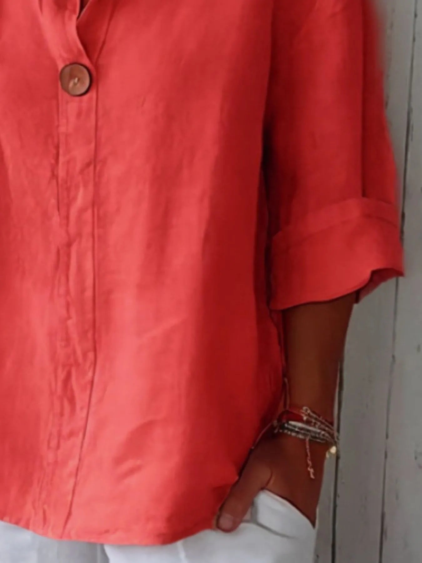 Full Size Linen Blend Notched Blouse Plus Size - Premium Shirt from Trendsi - Just $19.69! Shop now at Craftklart.store