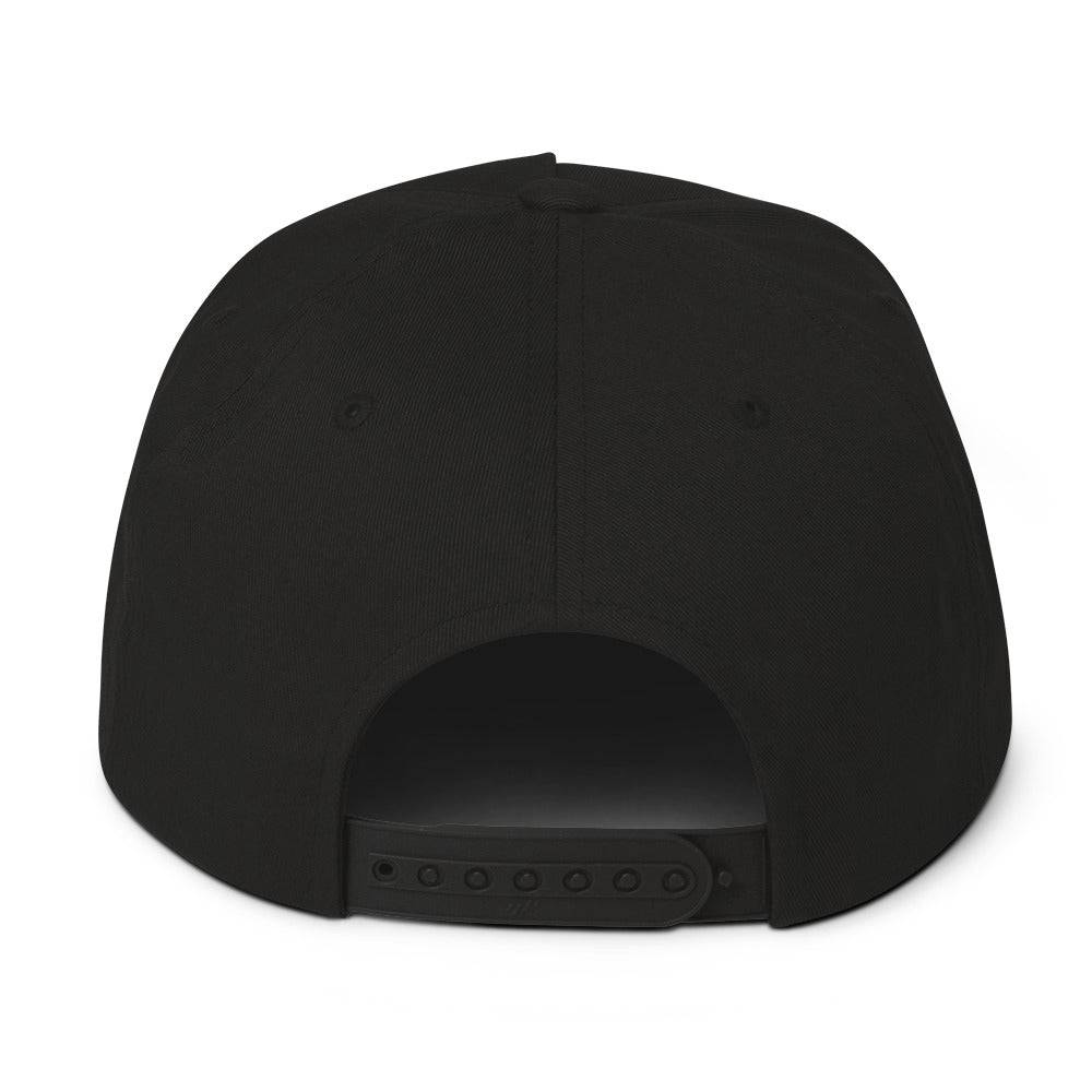 Black Craftklart.store Attitude Flat Bill Cap with curved brim and adjustable strap, stylish hat for casual wear.