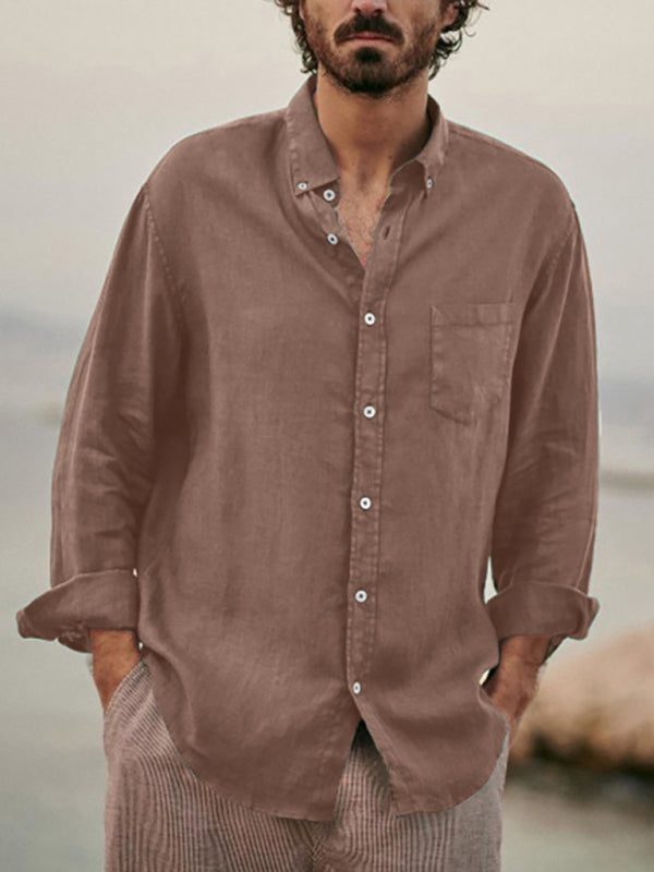 Men's Loose Single-breasted Long-sleeved Lapel Shirt