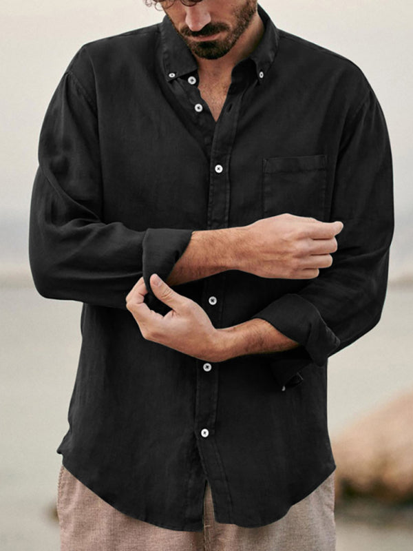 Men's Loose Single-breasted Long-sleeved Lapel Shirt