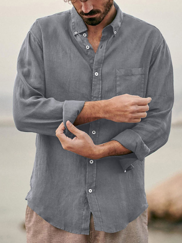 Men's Loose Single-breasted Long-sleeved Lapel Shirt