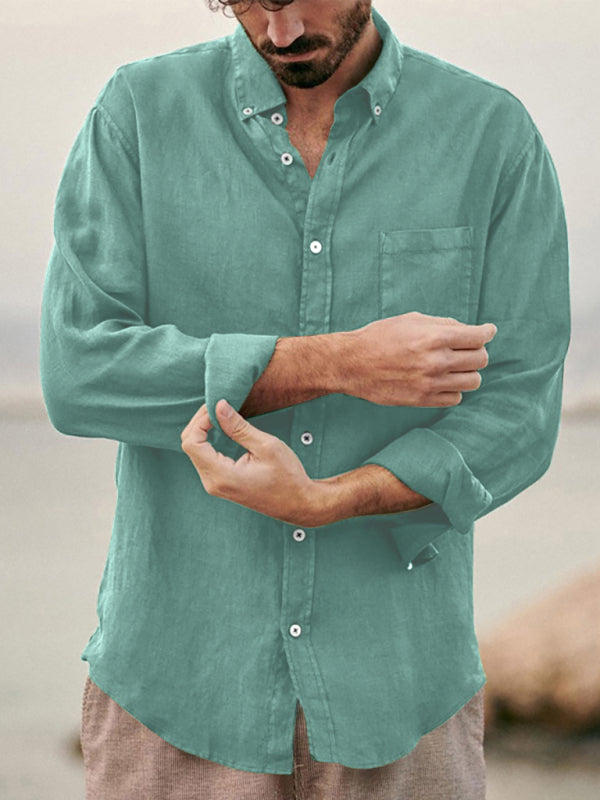 Men's Loose Single-breasted Long-sleeved Lapel Shirt