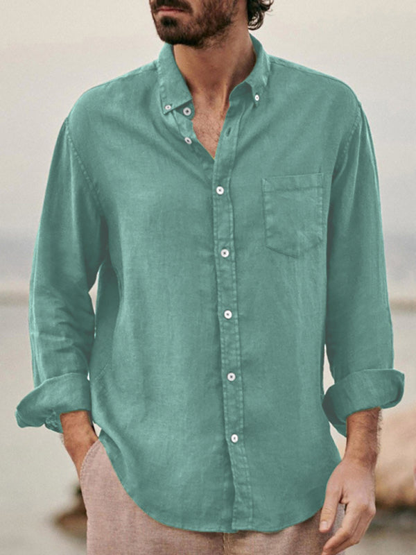 Men's Loose Single-breasted Long-sleeved Lapel Shirt
