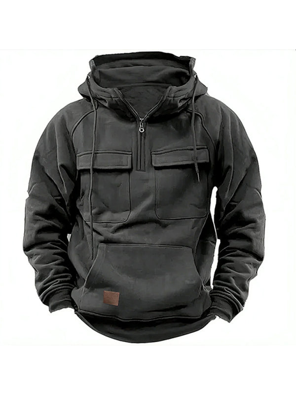 Men's Hooded Solid Color Sports Multi-pocket Leather Sweatshirt Jacket - Premium Hoodie from kakaclo - Just $36! Shop now at Craftklart.store