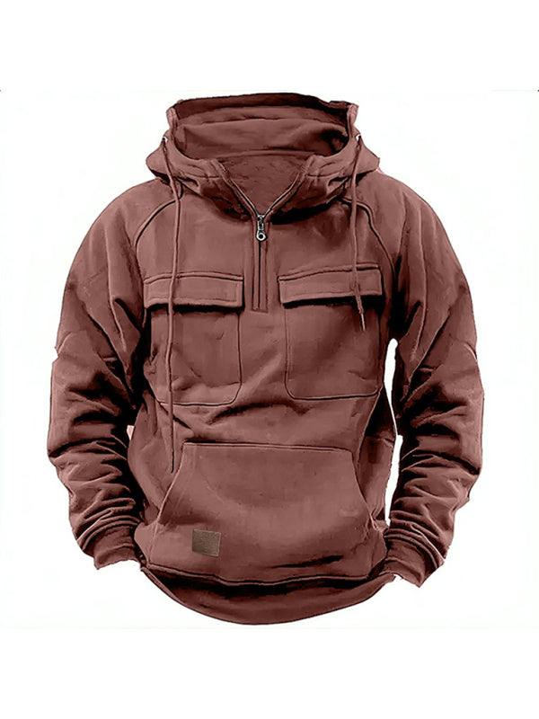 Men's Hooded Solid Color Sports Multi-pocket Leather Sweatshirt Jacket - Premium Hoodie from kakaclo - Just $36! Shop now at Craftklart.store
