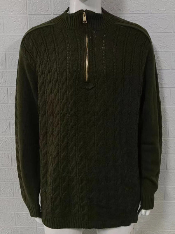 Men's Solid Color Zipper Half Turtleneck Long Sleeve Sweater
