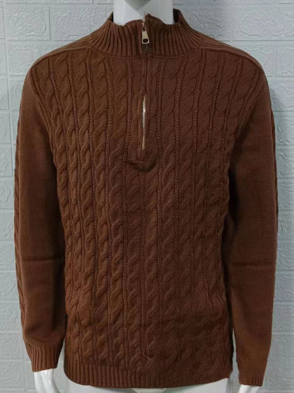 Men's Solid Color Zipper Half Turtleneck Long Sleeve Sweater