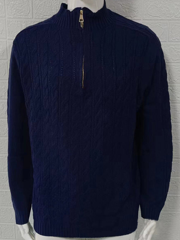 Men's Solid Color Zipper Half Turtleneck Long Sleeve Sweater