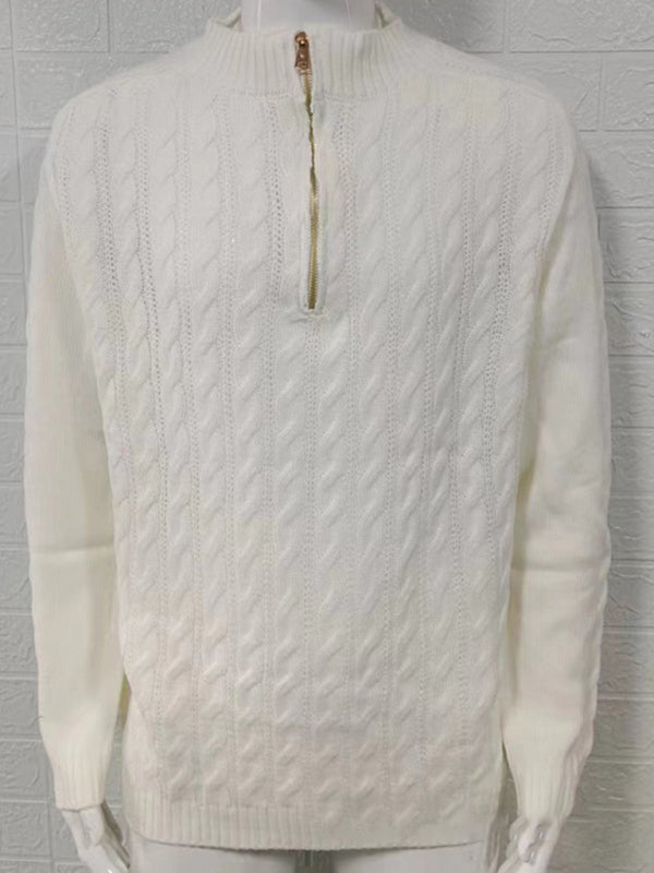 Men's Solid Color Zipper Half Turtleneck Long Sleeve Sweater