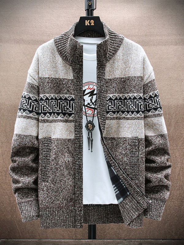 Men's new fashion stand-up collar cardigan sweater zipper style sweater - Craftklart.store