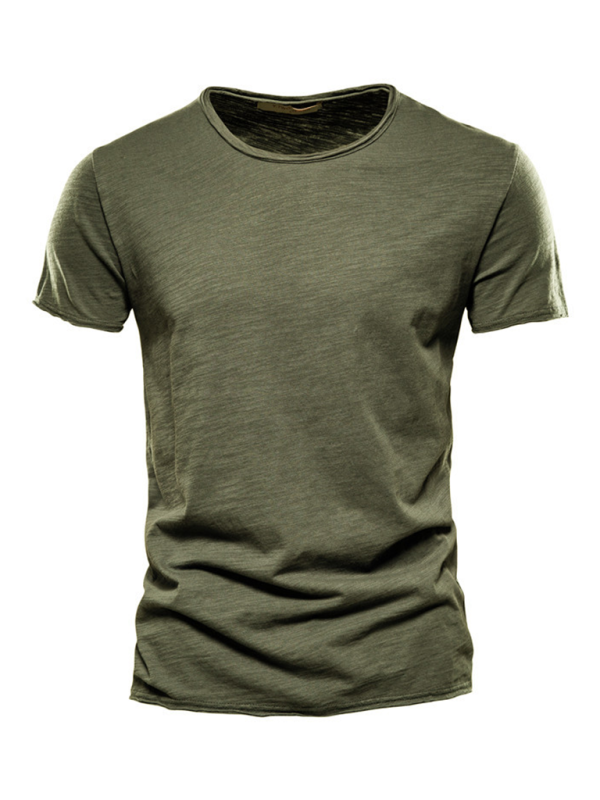 Men's New Solid Color Slub Cotton Round Neck Short Sleeve T-Shirt - Craftklart.store