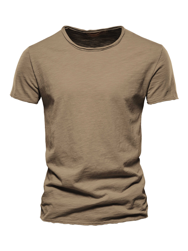 Men's New Solid Color Slub Cotton Round Neck Short Sleeve T-Shirt - Craftklart.store