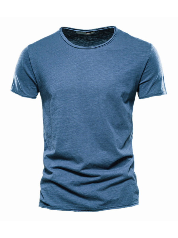 Men's New Solid Color Slub Cotton Round Neck Short Sleeve T-Shirt - Craftklart.store