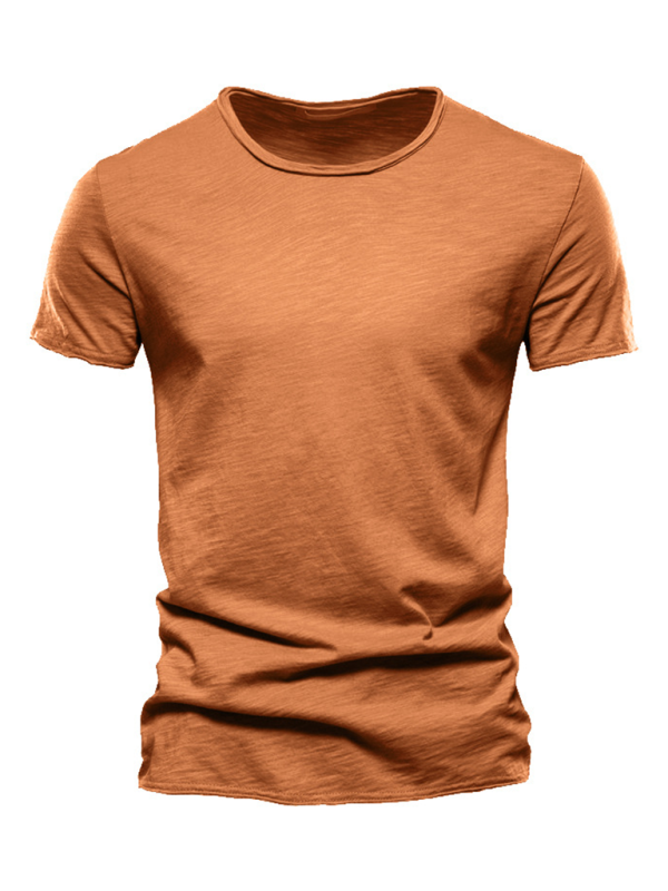 Men's New Solid Color Slub Cotton Round Neck Short Sleeve T-Shirt - Craftklart.store