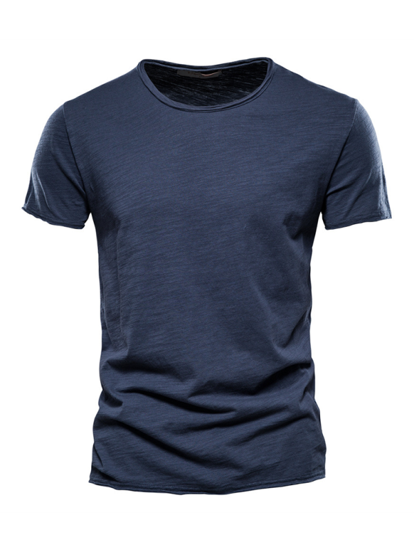 Men's New Solid Color Slub Cotton Round Neck Short Sleeve T-Shirt - Craftklart.store