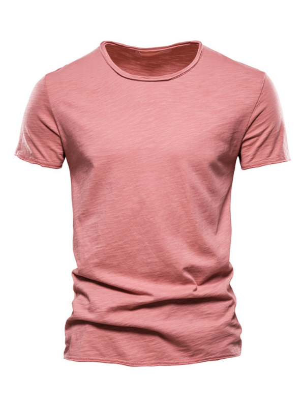Men's New Solid Color Slub Cotton Round Neck Short Sleeve T-Shirt - Craftklart.store