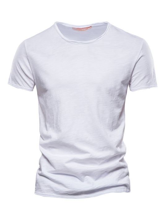 Men's New Solid Color Slub Cotton Round Neck Short Sleeve T-Shirt - Craftklart.store