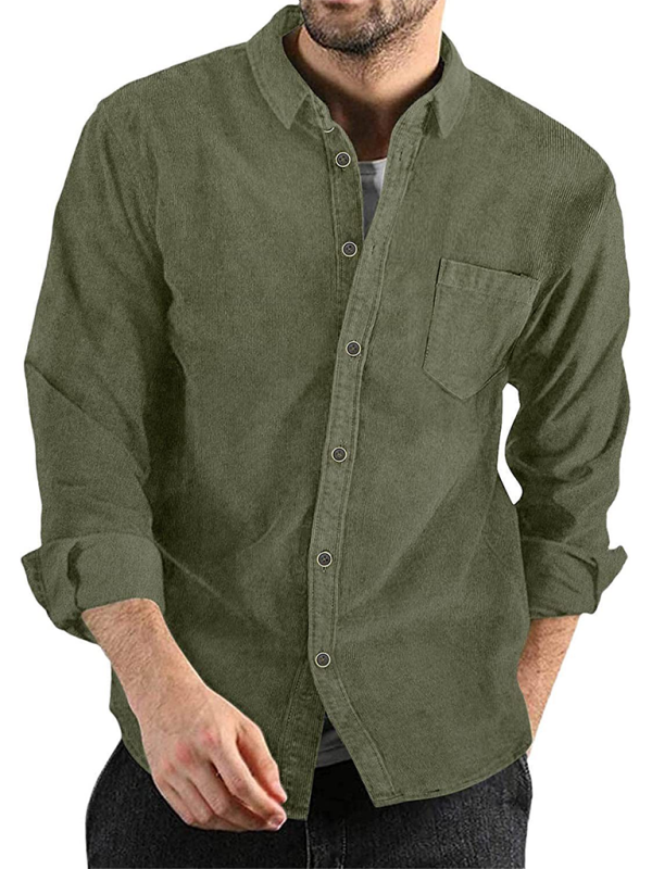 Long-sleeved Corduroy Lapel Button Shirt