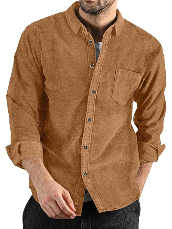 Long-sleeved Corduroy Lapel Button Shirt