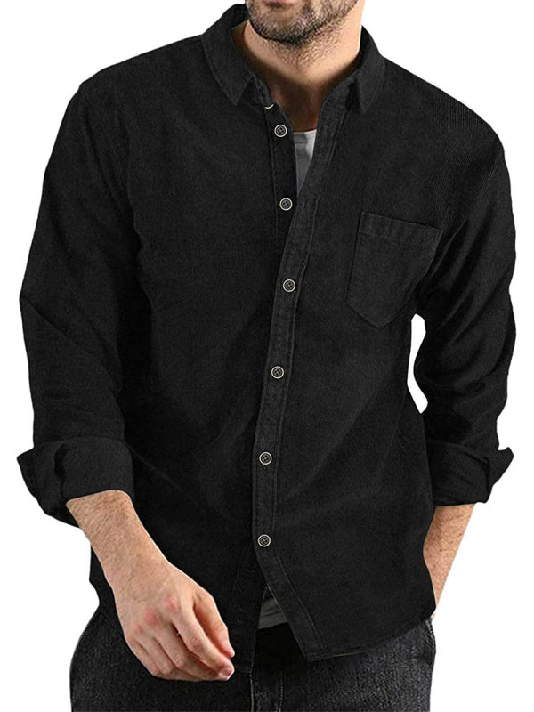 Long-sleeved Corduroy Lapel Button Shirt