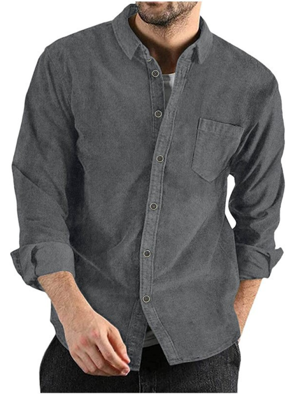 Long-sleeved Corduroy Lapel Button Shirt