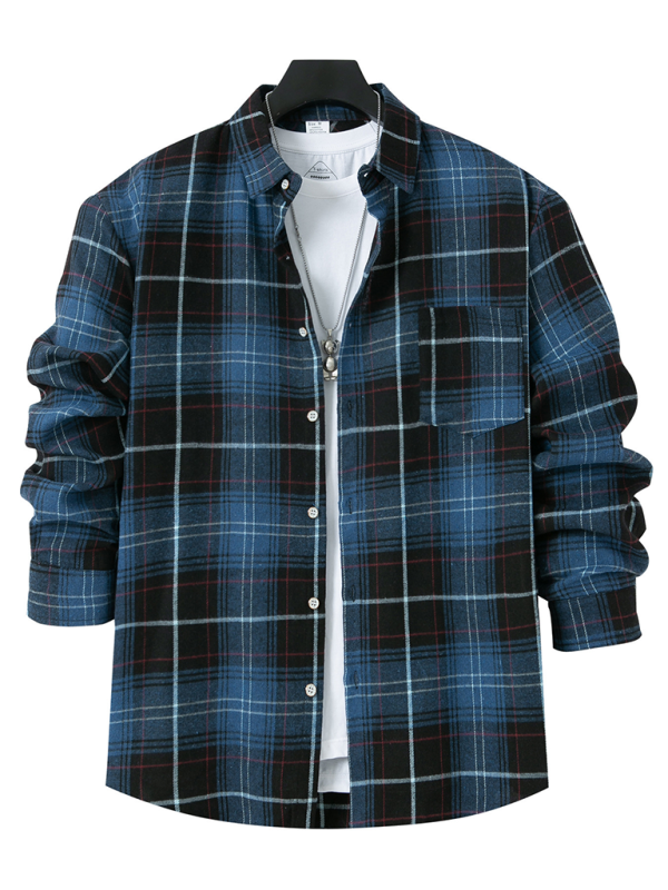 Men's Brushed Thin Plaid Long-sleeved Casual Shirt