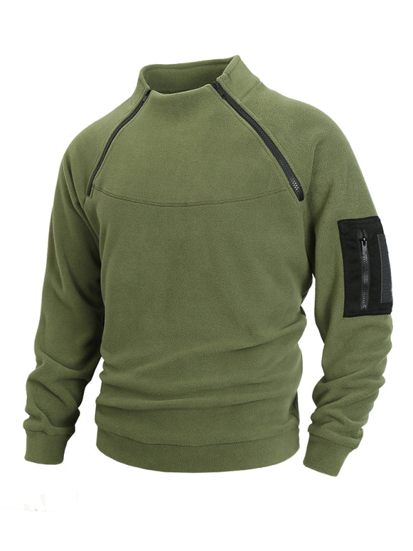 Men's Casual Stand Collar Long Sleeve Pullover Coral Fleece Jacket - Premium Sweater from kakaclo - Just $26.46! Shop now at Craftklart.store