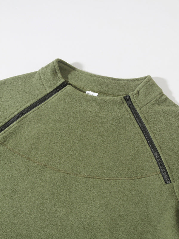 Men's Casual Stand Collar Long Sleeve Pullover Coral Fleece Jacket - Premium Sweater from kakaclo - Just $26.46! Shop now at Craftklart.store