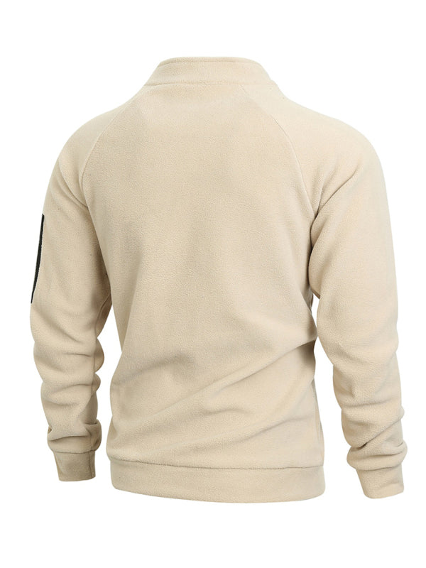 Men's Casual Stand Collar Long Sleeve Pullover Coral Fleece Jacket - Premium Sweater from kakaclo - Just $26.46! Shop now at Craftklart.store