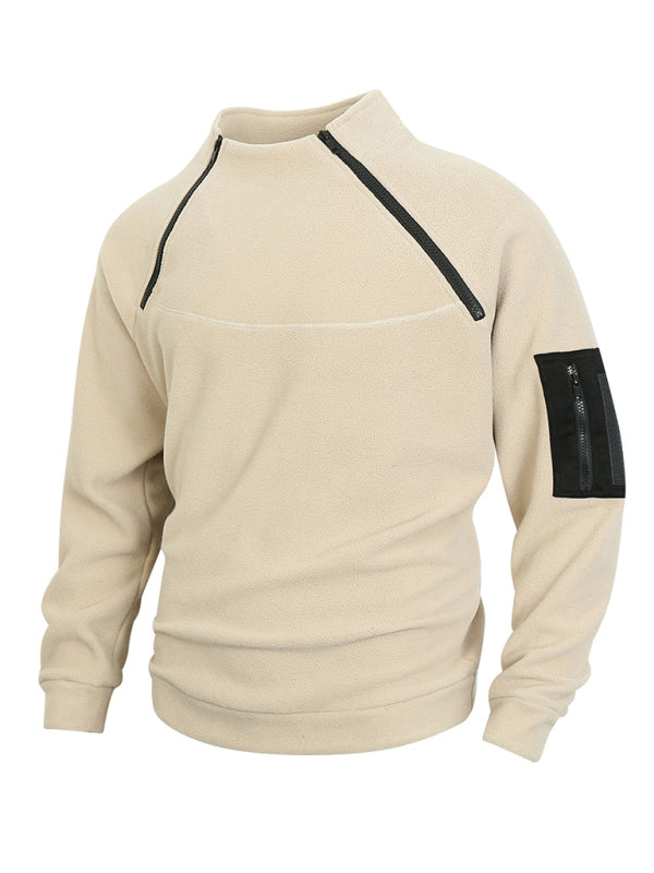 Men's Casual Stand Collar Long Sleeve Pullover Coral Fleece Jacket - Premium Sweater from kakaclo - Just $26.46! Shop now at Craftklart.store