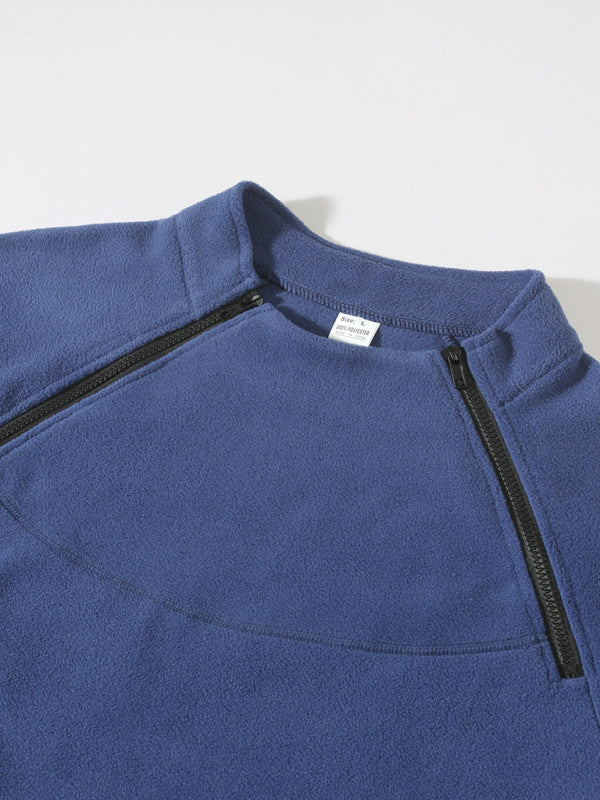 Men's Casual Stand Collar Long Sleeve Pullover Coral Fleece Jacket - Premium Sweater from kakaclo - Just $26.46! Shop now at Craftklart.store