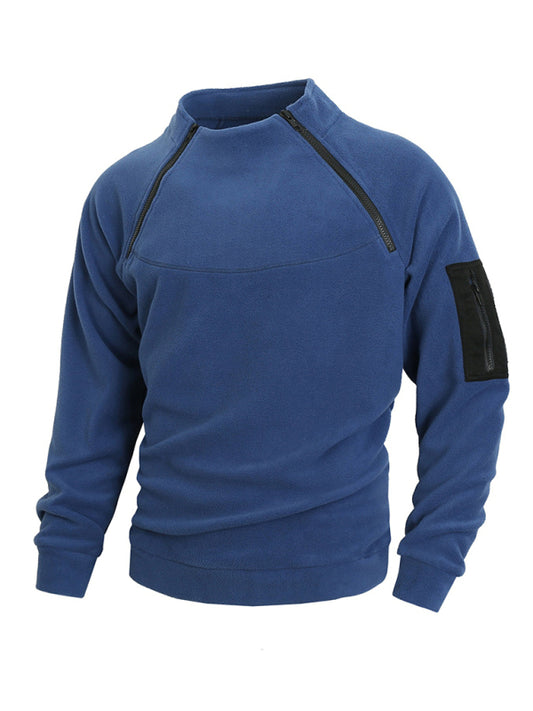 Men's Casual Stand Collar Long Sleeve Pullover Coral Fleece Jacket - Premium Sweater from kakaclo - Just $26.46! Shop now at Craftklart.store