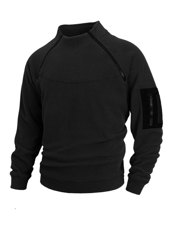 Men's Casual Stand Collar Long Sleeve Pullover Coral Fleece Jacket - Premium Sweater from kakaclo - Just $26.46! Shop now at Craftklart.store