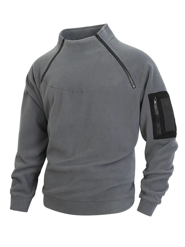 Men's Casual Stand Collar Long Sleeve Pullover Coral Fleece Jacket - Premium Sweater from kakaclo - Just $26.46! Shop now at Craftklart.store