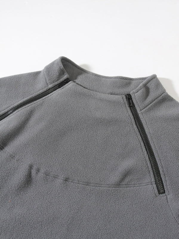 Men's Casual Stand Collar Long Sleeve Pullover Coral Fleece Jacket - Premium Sweater from kakaclo - Just $26.46! Shop now at Craftklart.store