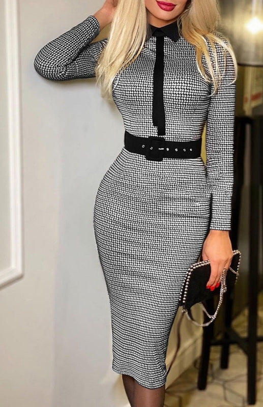 Women'S Casual Slim Belt Print Dress - Craftklart.store
