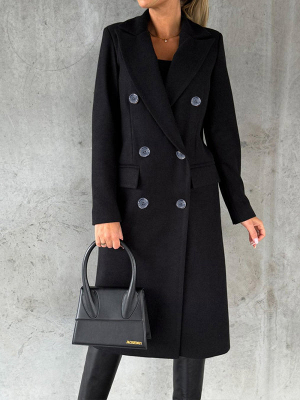 Women's Solid Color Long-sleeved Double-breasted Trench Coat