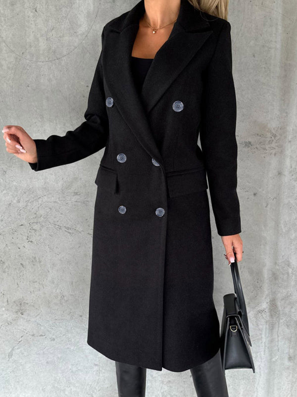 Women's Solid Color Long-sleeved Double-breasted Trench Coat
