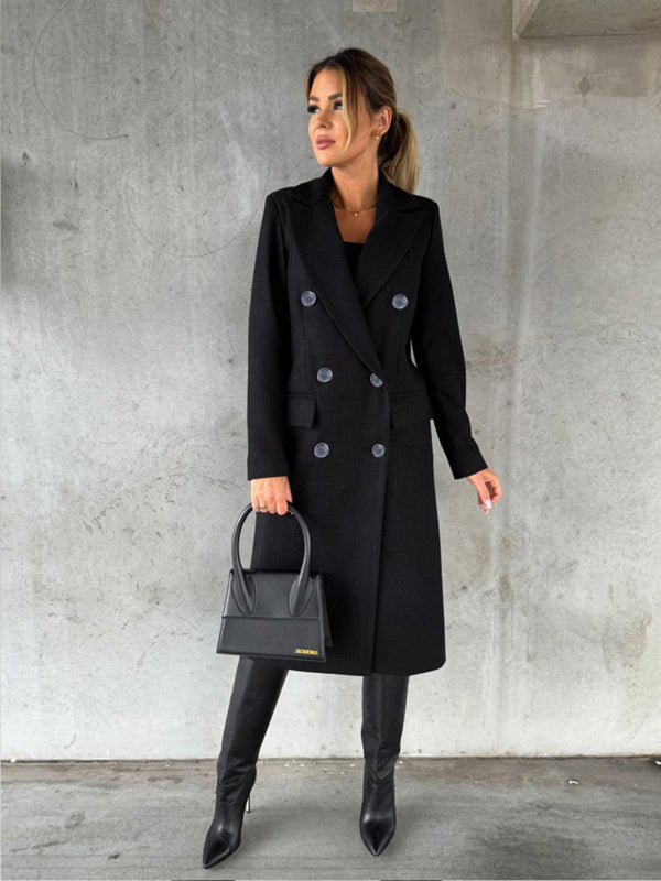 Women's Solid Color Long-sleeved Double-breasted Trench Coat