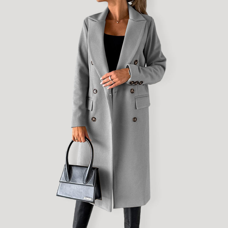 Women's Solid Color Long-sleeved Double-breasted Trench Coat
