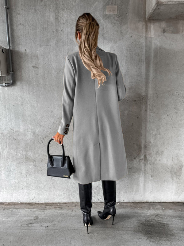 Women's Solid Color Long-sleeved Double-breasted Trench Coat