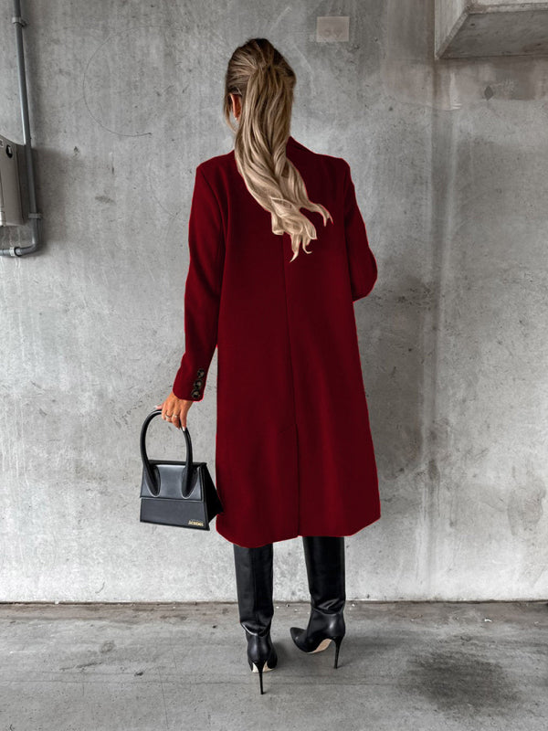 Women's Solid Color Long-sleeved Double-breasted Trench Coat