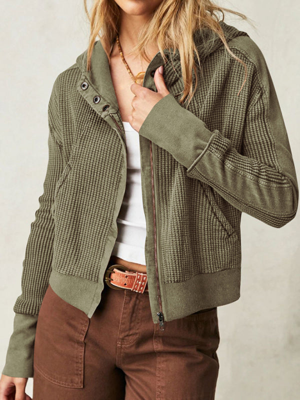 Women Spring-Summer Lightweight Woven Jacket with Slant Pockets - Craftklart.store